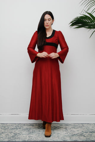 1960's Joseph Magnin Gothic Crepe Kaftan Maxi Dress