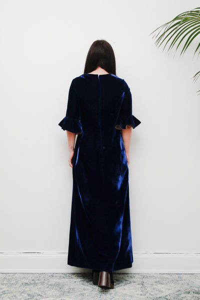 Vintage Blue Velvet Lurex Silver Bow Maxi