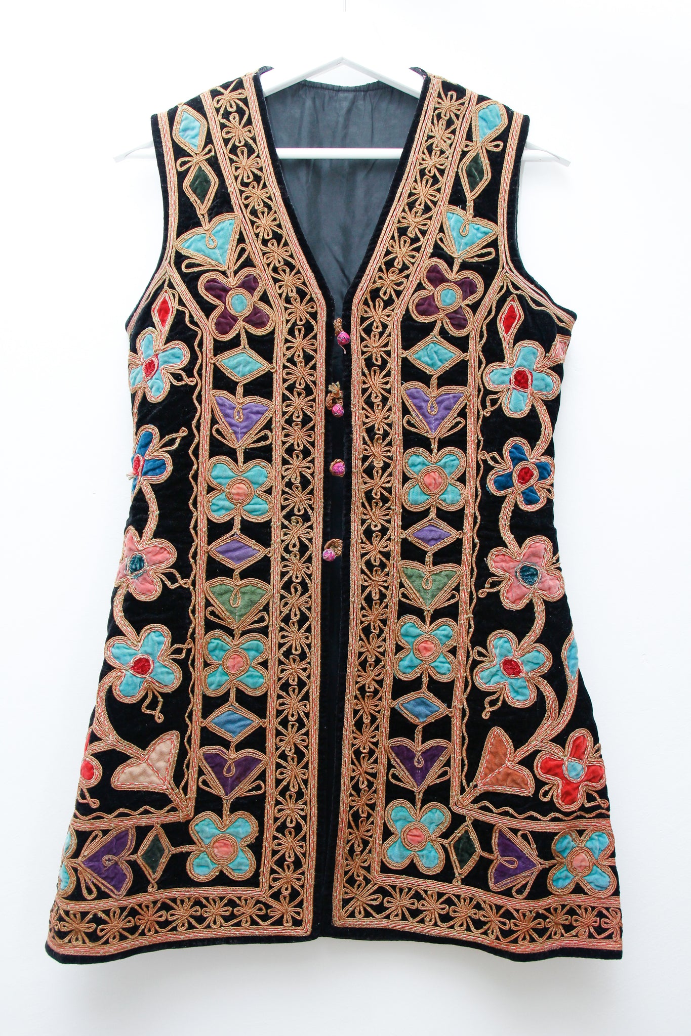 Vintage Velvet 1960's Afghan Embroidered Hippie Waistcoat