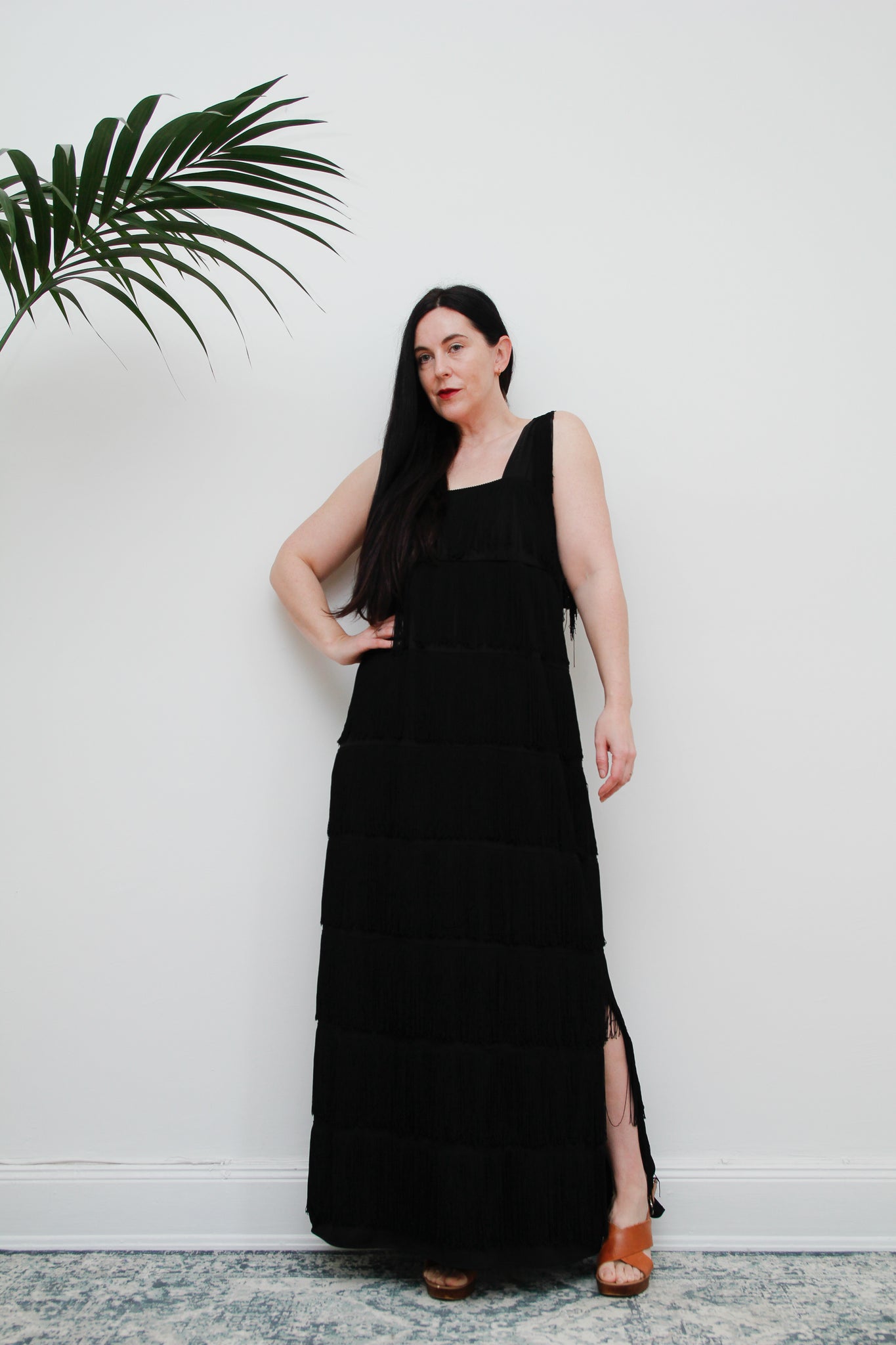 Vintage Fringe Tassel Black Maxi Dress