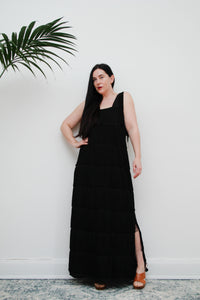 Vintage Fringe Tassel Black Maxi Dress