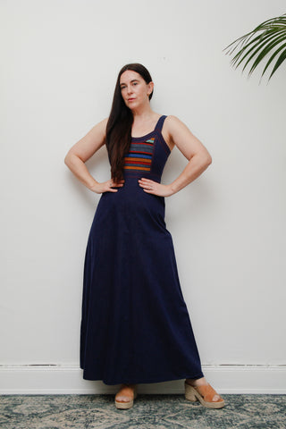 Vintage 70s Indigo Denim Pinafore Dress