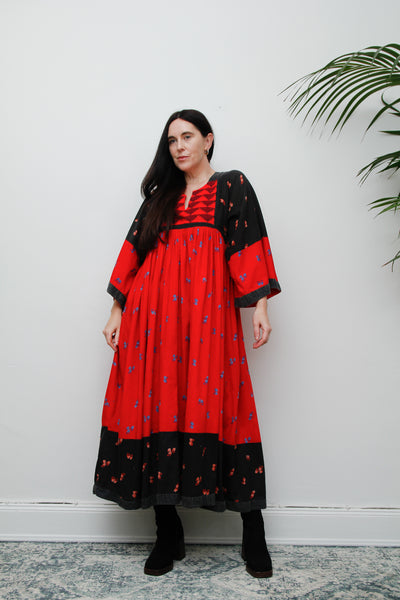 Vintage Afghan Cotton Folklore Kaftan Maxi Dress