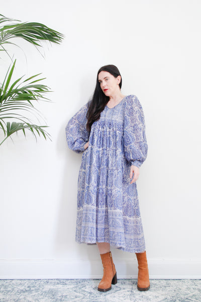 Original Floral Indian Cotton Gauze Smock Dress 1970's