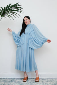 Vintage 1970's Hostess Blue Kaftan Sleeve Maxi Dress