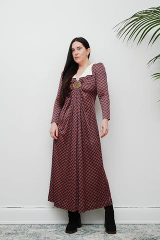 Vintage Tartan Peter Pan Collar Maxi Dress