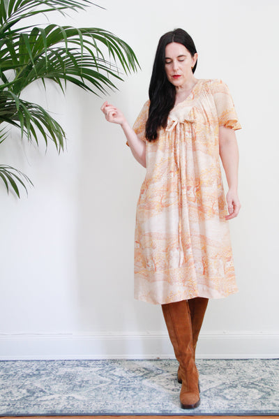 Vintage Wallis Scenic Novelty 1970's Smock Dress