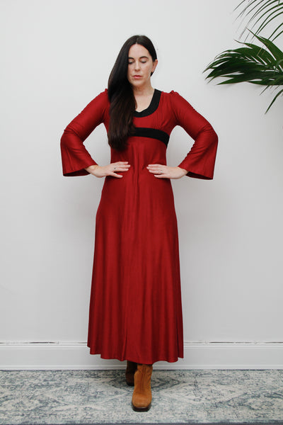 1960's Joseph Magnin Gothic Crepe Kaftan Maxi Dress