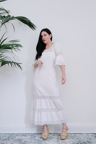 Rare 1970's Cotton Lace Mexican Traditional Wedding Dress