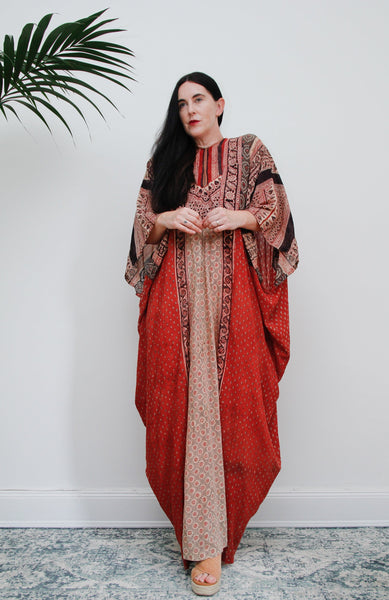 1970's Anokhi Indian Cotton Gauze Fabric Kaftan Sleeve Maxi Rare