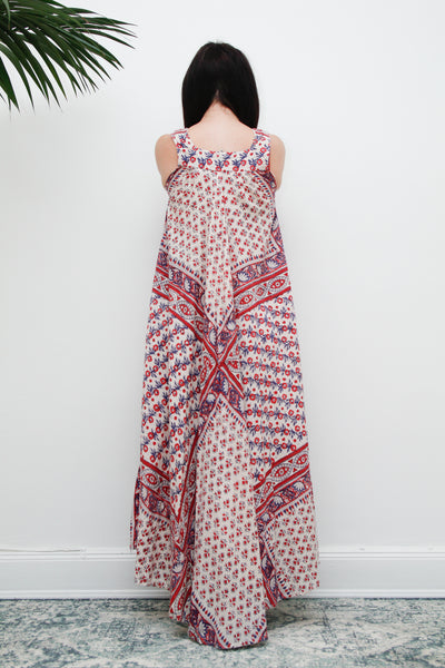 1970's Indian Cotton Block Fabric Maxi Dress