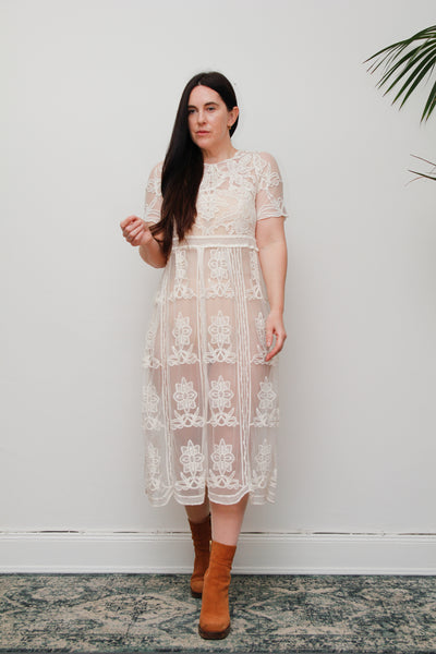 Rare Vintage Floral Sheer Lace Antique Dress