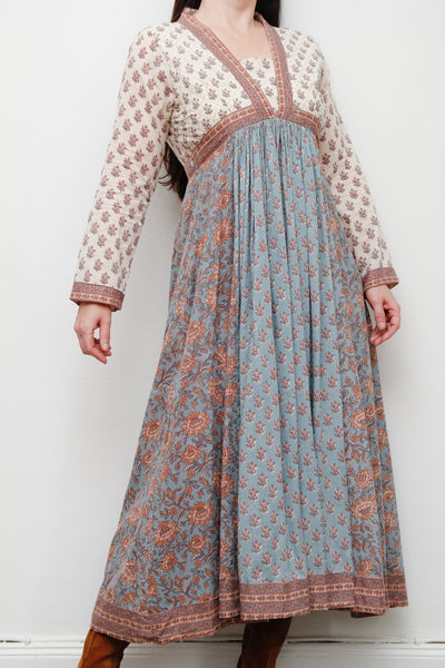 Vintage Indian Block Print Cotton Maxi Dress