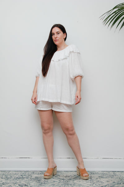 Vintage White Cotton Cheesecloth Tunic Top – Oversized Peter Pan Collar, Billowy Sleeves, 100% Cotton