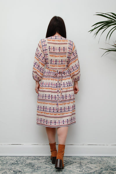 Vintage Lucie Linden Folklore Whimsical Scenic Cotton Dress