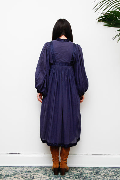 1970's Indian Indigo Cotton Gauze Smock Dress