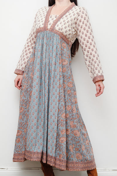 Vintage Indian Block Print Cotton Maxi Dress