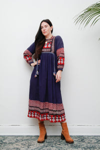 1970's Indian Cotton Block Folklore Dress Rare