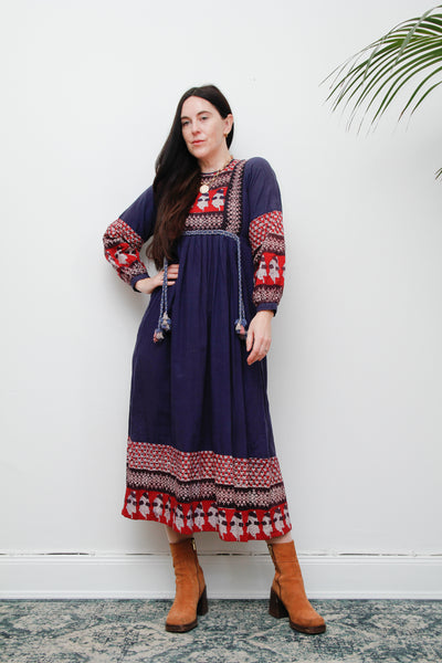 1970's Indian Cotton Block Folklore Dress Rare