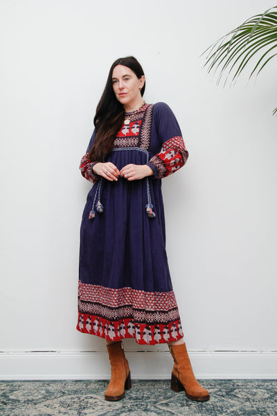 1970's Indian Cotton Block Folklore Dress Rare