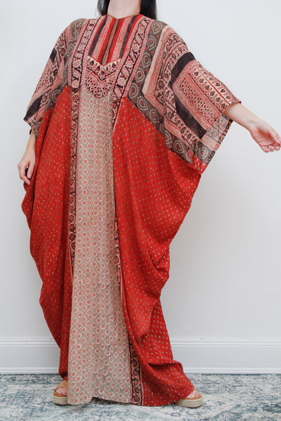 1970's Anokhi Indian Cotton Gauze Fabric Kaftan Sleeve Maxi Rare