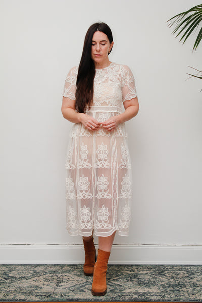 Rare Vintage Floral Sheer Lace Antique Dress