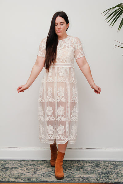 Rare Vintage Floral Sheer Lace Antique Dress