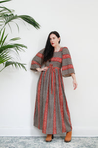 1970's Indian Cotton Block Folklore Maxi Dress Rare