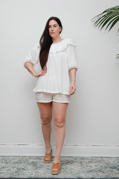 Vintage White Cotton Cheesecloth Tunic Top – Oversized Peter Pan Collar, Billowy Sleeves, 100% Cotton