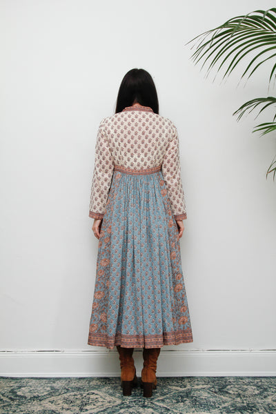 Vintage Indian Block Print Cotton Maxi Dress