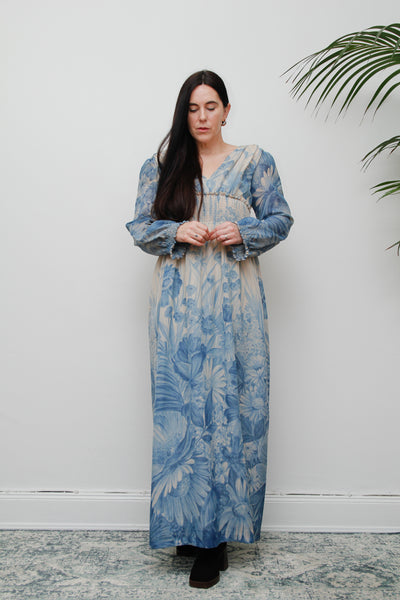 1970's Blue Floral Ethereal Maxi Dress