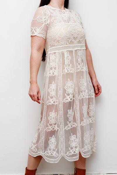 Rare Vintage Floral Sheer Lace Antique Dress