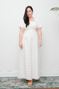 Vintage White Cotton Maxi Dress | Ethereal Lace Boho Dress – Empire Waist Pin-Tuck Summer Gown