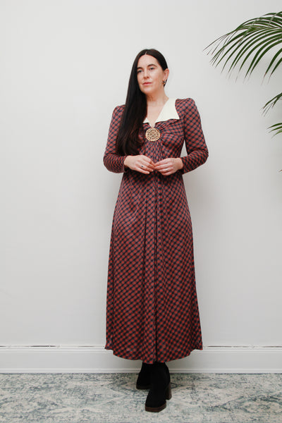 Vintage Tartan Peter Pan Collar Maxi Dress