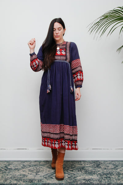 1970's Indian Cotton Block Folklore Dress Rare