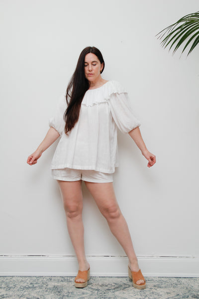 Vintage White Cotton Cheesecloth Tunic Top – Oversized Peter Pan Collar, Billowy Sleeves, 100% Cotton