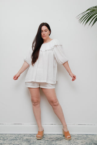 Vintage White Cotton Cheesecloth Tunic Top – Oversized Peter Pan Collar, Billowy Sleeves, 100% Cotton