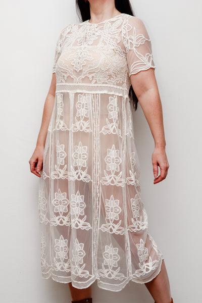 Rare Vintage Floral Sheer Lace Antique Dress