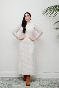Vintage White Floral Lace Gothic Cotton Maxi Dress 60's