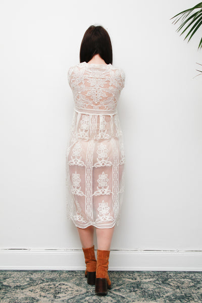 Rare Vintage Floral Sheer Lace Antique Dress