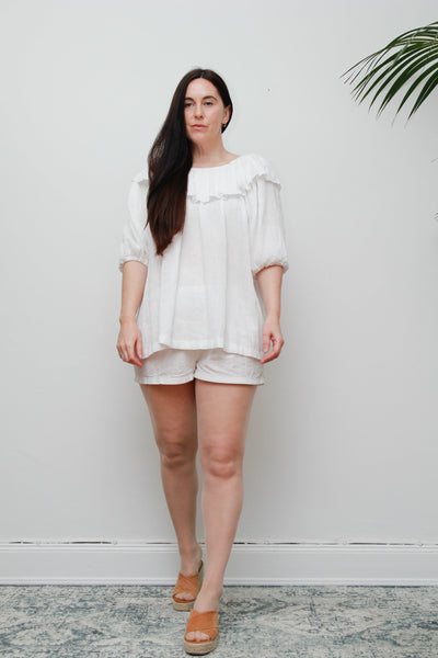 Vintage White Cotton Cheesecloth Tunic Top – Oversized Peter Pan Collar, Billowy Sleeves, 100% Cotton