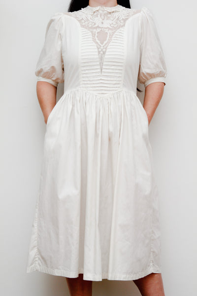 Vintage Phool White 1970's Cotton Lace Prairie Dress