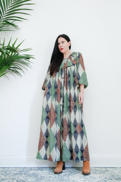 1970's  African Smock Maxi Cotton Dress