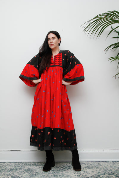 Vintage Afghan Cotton Folklore Kaftan Maxi Dress