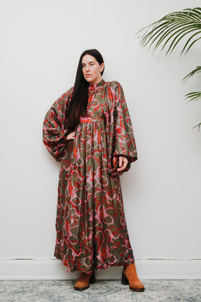 Vintage 1970's Decorative Floral Billowing Maxi Dress