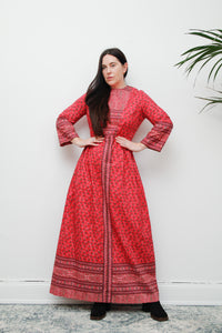 Vintage Pink Indian Cotton Floral Maxi Dress