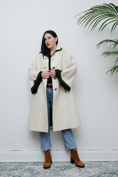 Vintage Cream Wool Cape Coat