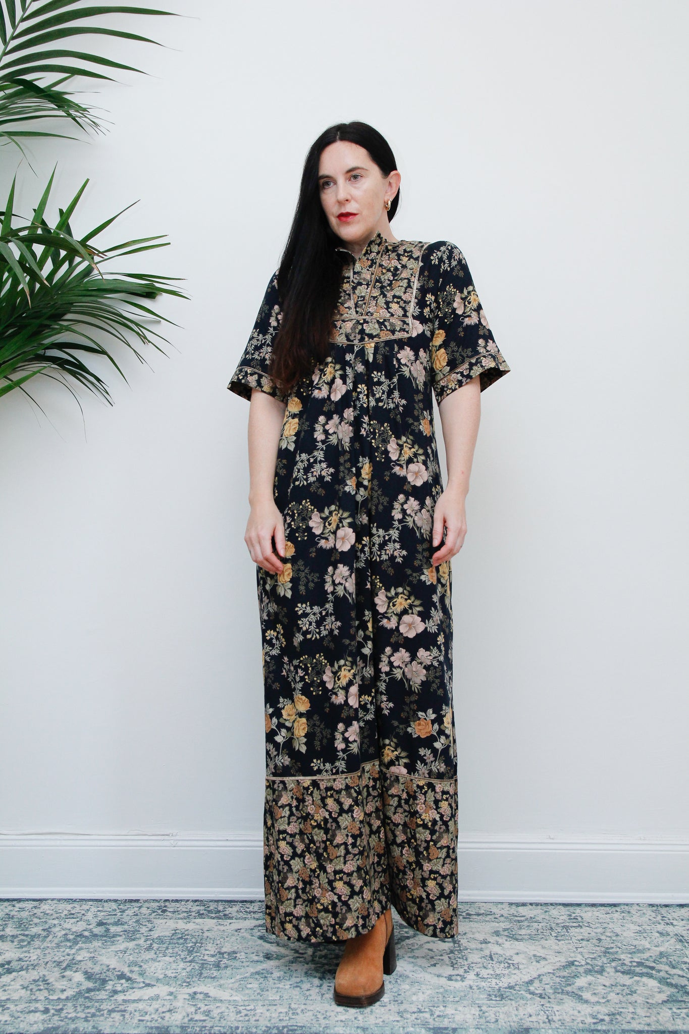Vintage Floral Kaftan Sleeve Prairie Cotton Maxi