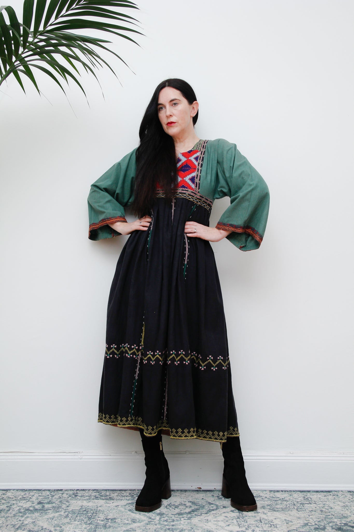 Vintage Afghan Cotton Kaftan Maxi Dress