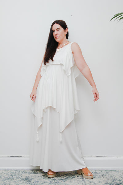 Ethereal 1970s Grecian White Maxi Dress – Vintage John Charles
